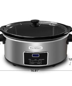 MAGNIFIQUE 8-Quart Casserole Slow Cooker with Timer and Digital Programmable - Small Kitchen Appliance for Family Dinners - Serves 6+ People - Heat Settings: Keep Warm, Low and High 8 Qt Stainless Steel Digital 25 61uckkAgSLL