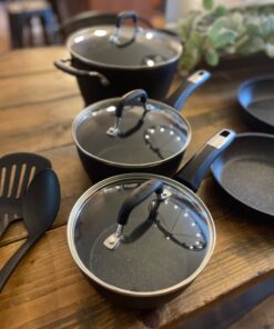 GoodCook 12-Piece Micro-Divot Nonstick Aluminum Cookware Set with Pans, Dutch Oven, Spoon and Turner, Black (6184) 12 piece set 38 61ufGRE P6L