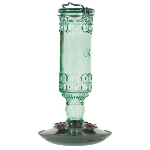 Perky-Pet 8108-1SR Antique Glass Bottle Hummingbird Feeder - Outdoor Garden Décor - 10 Oz Green Bottle