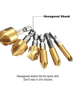 Alternative view of Baban Countersink Drill Bit,Countersink Drill Bit Set 6 Pcs 1/4'' Hex Shank HSS 5 Flute Countersink 90 Degree Center Punch Tool Sets for Wood Quick Change Bit 6mm-19mm