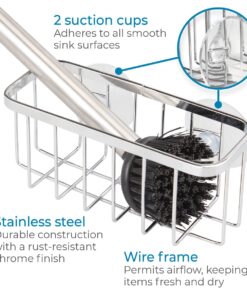 iDesign Gia Stainless Steel Dish Sponge Holder Basket with Suction Cups, Ideal for Kitchen Sinks and Bathroom Organization, Set of 1, Polished 26 61uuq8FXysL