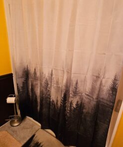 ORTIGIA Misty Forest Shower Curtains,Nature and Woodland Shower Curtain,Fantasy Fog Magic Winter Tree Bath Curtain for Bathroom,Waterproof Polyester Fabric 72" Wx72 L-with Hooks 72W x 72L(12 Metal Hooks,12 Grommets) Dark Forest 29 61uv0ehznwL