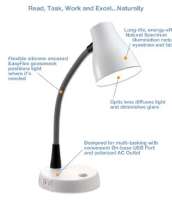 Verilux Tazza Natural Spectrum Desk Lamp, Adjustable EasyFlex Gooseneck, in-Base USB Charging Port, 2 Prong Outlet 8 61v7GhvkP6L