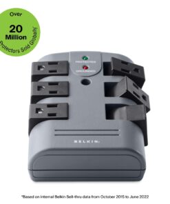 Alternative view of Belkin Power Strip Surge Protector - 6 Rotating AC Multiple Outlets, Flat Pivot Plug - Heavy Duty Wall Outlet Extender for Home, Office, Travel, Computer Desktop & Phone Charging Brick (1,080 Joules) 1 Pack