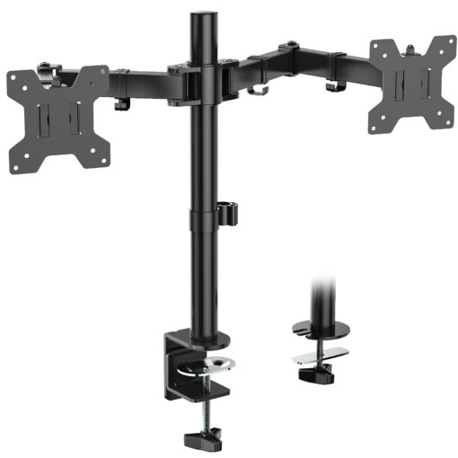 WALI Dual LCD Monitor Fully Adjustable Desk Mount Stand Fits Two Screens up to 27 inch, 22 lbs. Weight Capacity per Arm (M002), Black