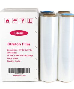 BOMEI PACK Clear Stretch Wrap Roll with Plastic Handle 18" x 1000 Feet 80 Gauge 4 Pack, Shrink Wrap Heavy Duty, Self-Adhering Plastic Wrap for Shipping, Moving Transparent 14 61vAJMSGxEL