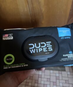 DUDE Wipes - Flushable Wipes Stocking Stuffers - 1 Pack, 48 Wipes - Unscented Extra-Large Adult Wet Wipes - Vitamin-E & Aloe for at-Home Use - Septic and Sewer Safe Fragrance Free 48 Count (Pack of 1) 30 61vAelYH5yL