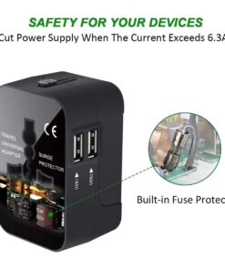 Travel Adapter, Worldwide All in One Universal Travel Adaptor Wall AC Power Plug Adapter Wall Charger with Dual USB Charging Ports for USA EU UK AUS Cell Phone Laptop Black 21 61vCjEUcpzL