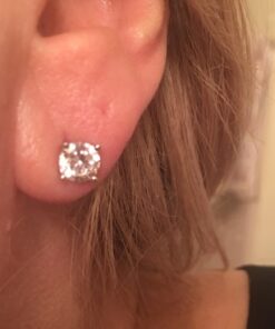 Amazon Essentials Plated Sterling Silver Cubic Zirconia Stud Earrings (Round & Princess) White/Platinum 6.5 mm Round Cut 37 61vE9KTz59L