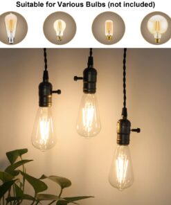 Vintage Pendant Light Kit Cord with Dimming Switch and Triple E26/E27 Industrial Light Socket Lamp Holder 25FT Twisted Black Cloth Bulb Cord Plug in Hanging Light Fixture 23 61vMM4aM80L