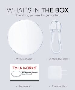 TALK WORKS 5W Wireless Charging Pad Compatible w/ iPhone 15/Pro/Max, 14/Plus/Pro/Max, 13/Mini/Pro/Max, 12,11,XR,XS,X,8, Samsung S23, S22, S21, S20, S10 - Qi Certified Fast Charger w/USB Adapter(White) 22 61vMvu dTDL