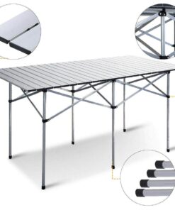 Giantex Folding Camping Table, Portable Picnic Table, Aluminium Patio Table, Roll Up Tabletop with Carrying Bag, Outdoor Compact Table for Hiking, BBQ, Party, 55" Lx28 Wx28 H 55"LX28"WX28"H with Rolled Up Tabletop 12 61vNLEWV47L