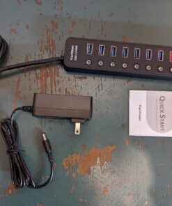 vantisan Powered USB 3.0 hub, 11-Port USB Hub Splitter Extension 7 USB 3.0 Data Ports + 4 Smart Charging Ports with Separate LED On/Off Switches and 12V/3A Power Adapter for USB Devices. black 39 61vOr0U3SmL