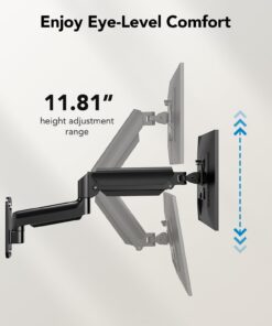 HUANUO Ultrawide Monitor Wall Mount for up to 34 35 inch Curved Computer Screens, Single Wall Mount Monitor Arm Holds 26.4lbs Max, Height Adjustable Full Motion Gas Spring Vesa Mount, Max 200x200mm 32 61vQ3IeMlkL