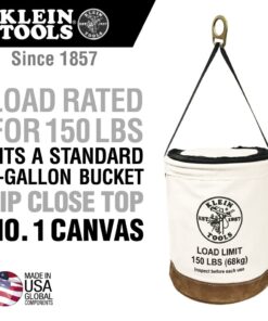 Klein Tools 5104CLR22 Heavy Duty Top Closing Bucket Made of No. 1 Canvas, Load Rated Up to 150-Pounds With Zipper on top, 22-Inch 8 61vTGS99mzL