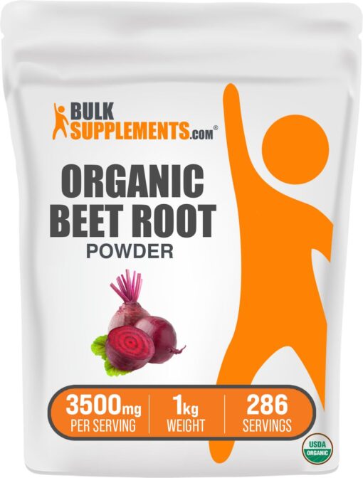 BULKSUPPLEMENTS.COM Organic Beet Root Powder - Beet Juice Organic, Beet Powder Organic, Beetroot Supplement - Vegan & Gluten Free, 3500mg of Organic Beet Powder per Serving, 1kg (2.2 lbs) 2.2 Pound (Pack of 1)