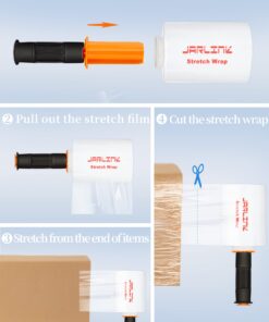 JARLINK 4 Pack Stretch Wrap, 5 Inches Shrink Wrap for Pallet Wrap, Moving Wrapping Plastic Roll, Industrial Strength Stretch Film up to 650% Stretch with Handles, 1000 Feet 10 61vc92ZHcOL
