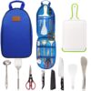 Gold Armour Camp Kitchen Utensil Organizer Travel Set Portable BBQ Camping Cookware Stainless Steel Utensils Travel Kit Outdoor Equipment Cutting Board Tongs Scissors Knife Ladle Spatula Blue 28 61vdjI4UgPL