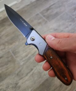 TAC FORCE Spring Assisted Folding Pocket Knife – Black Stainless Steel Drop Point Blade, Brown Wood Handle with Stainless Steel Bolster, Pocket Clip, Tactical, EDC, Rescue - TF-469 48 61vfT6w3pRL