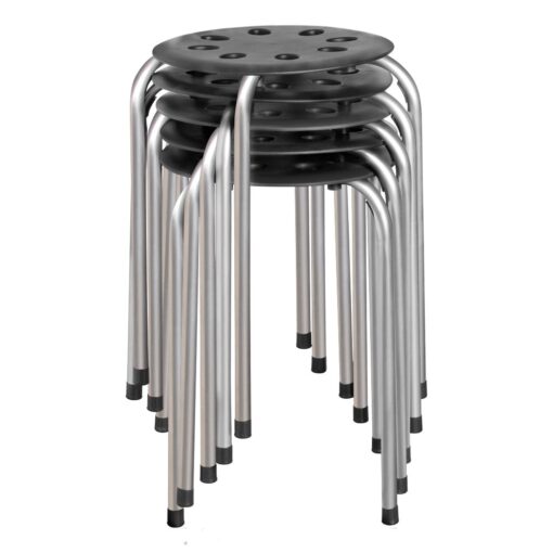 Norwood Commercial Furniture Stacking Set-Stackable Nesting Stools/Chairs for Kids and Adults-Flexible Seating for Home, Office, Classrooms-Plastic/Metal (Pack of 5), 17.75" H, Black w/Silver Legs