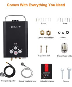 Tankless Water Heater, GASLAND Outdoors BE158B 1.58GPM 6L Portable Gas Water Heater, Instant Propane Water Heater, Overheating Protection, Easy to Install, Use for RV Cabin Barn Camping Boat, Black 24 61vkebVVuSL