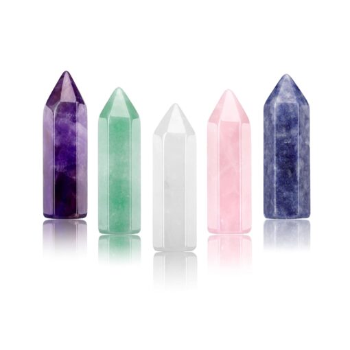 CrystalTears 5pcs Healing Crystal Single Point Wand Natural Gemstone Polished Tumbled Stone Decor-35mm 5pcs-35mm