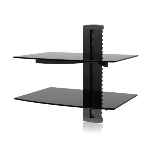 Ematic 2 Level Tempered Glass Shelf Mount - Entertainment Center, Cord Management, Durable, Easy Install, Black, Model: EMD212 Ematic Wall Mount Kit with 2 Shelves