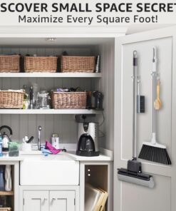 New Version 4pcs Self Adhesive Broom Holder with Gripper and 2 Hooks, Damage Free Broom Mop Holder, No Drill Anti-Slip Wall Mount Broom Gripper Organizer for Bathroom Kitchen Garden Garage 16 61vmYXhiXcL