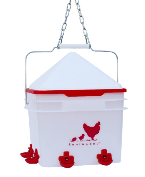 RentACoop 2 Gallon Chicken BPA-Free Plastic Bucket Waterer Set with 4 Horizontal Nipples - Corner Placement