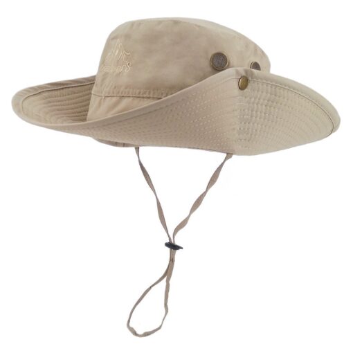 LETHMIK Summer Fishing Boonie Sun Hat Cap Outdoor Safari Hunting Camping Hat with Chin Cord Beige (Waterproof) Model 0023 One Size