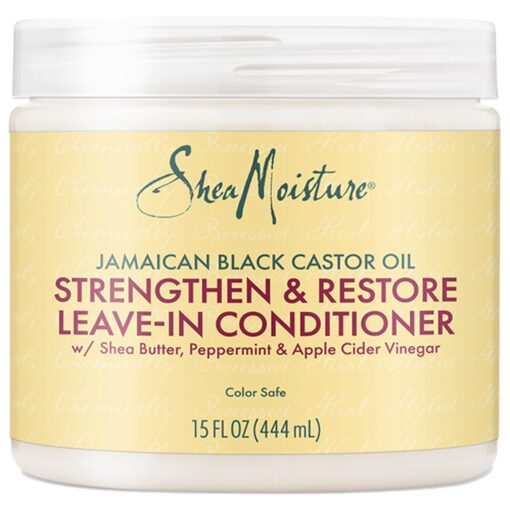 Shea Moisture Leave in Conditioner with Jamaican Black Castor Oil for Hair Growth, Strengthen & Restore, Vitamin E, Curly Hair Products Safe for use on Hair Color, 15 Oz 15 Fl Oz (Pack of 1)