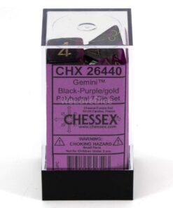 Chessex Manufacturing Cube Gemini Set Of 7 Dice - Black & Purple With Gold Numbering CHX-26440 7 61w1F7IZZZL