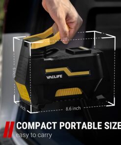 VacLife AC/DC 2-in-1 Tire Inflator - Portable Air Compressor, Pump for Car Tires (up to 50 PSI), Electric Bike 150 PSI) w/Auto Shut-Off Function, Model: ATJ-1666, Yellow (VL708) 37 61w3sjAbpML