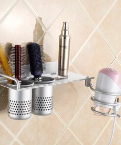 Alternative view of Cavoli Hair Blow Dryer Holder Wall Mounted,Space Aluminum, Nail free glue/Drilling screw, Bathroom Hanging Rack Organizer with 2 Cups double-cup