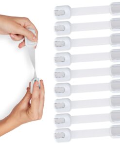 Child Safety Strap Locks (10 Pack) Baby Locks for Cabinets and Drawers, Toilet, Fridge & More. 3M Adhesive Pads. Easy Installation, No Drilling Required, White/Gray 32 61wEGaffVNL