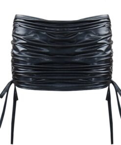 TiaoBug Womens Shiny Metallic Pleated Clubwear Party Mini Skirt with Inside Panty One Size Black 10 61wHAMrbVCL