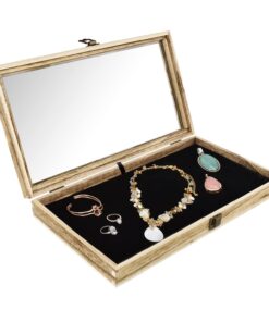 MOOCA Wooden Jewelry display case with Tempered Glass Top Lid, Oak Color 13 61wKtqa53DL