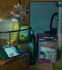 iDesign Axis Over the Cabinet 2-Tier Kitchen Storage Basket Organizer for Aluminum Foil, Sandwich Bags, Cleaning Supplies, Garbage Bags, Bath Supplies, Chrome 34 61wO4ZnqW0L
