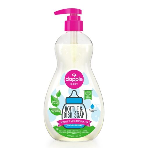 Dapple Baby Bottle Soap & Dish Soap Baby, Fragrance Free, 16.9 Fl Oz Bottle - Plant Based Dish Liquid for Dishes & Baby Bottles - Hypoallergenic Soap, Liquid Soap 16.9 Fl Oz (Pack of 1)