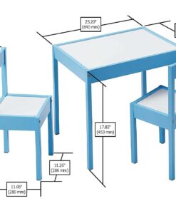 Amazon Basics 3-Piece Wood Kids Table and Chairs Set with Dry Erasable Table Top, Sky Blue, 64 x 49 x 45 cm 28 61wU8Bkw19L