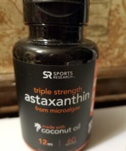 Sports Research Triple Strength Vegan Astaxanthin Supplement from Algae - Plant Based Softgels for Antioxidant Activity, Skin & Eye Health - Non-GMO Verified, Made with Coconut Oil - 12mg, 60 Count 60 Count (Pack of 1) 12mg Vegan 30 61wV p BZSL
