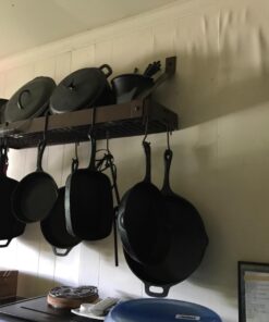 Old Dutch Wall-Mount Bookshelf Pot Rack with Grid & 12 Hooks, Oiled Bronze, 36.25" x 9" x 11.5" 34 61wZwleAUjL