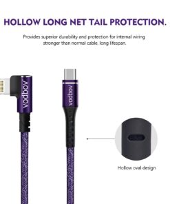 VODBOV Cable USB-C to Lightning 90 Degree 2Pack 10ft 6ft iPhone Charger Fast Charging Cable Right Angle Cord (Cosmos Purple) 2pack(6/10ft) 10 61wb87aT39L