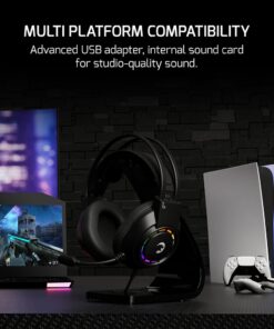 GAMEPOWER Voldon Rainbow Gaming Headset - 7.1 Virtual Surround Sound, Wired Headphones with 50MM Drivers, Noise Cancelling Mic for PC, PS4, PS5 - Ideal for Gamers, Black Head Set 15 61wd9dogSkL