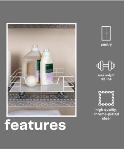 Household Essentials Glidez Powder-Coated Steel Pull-Out/Slide-Out Storage Organizer with Plastic Liner for Under Cabinet or Wire Shelf Use - 1-Tier Design - Fits Standard Size Cabinet or Shelf, White 15" 38 61wdGwq1o4L