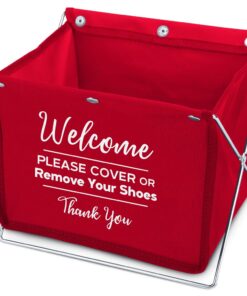 Foldable Shoe Cover Holder (Red) with Bonus: 1 Door Hanger Double Sided - Please Use Shoe Covers 11 61wdNLHjoML