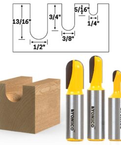 Alternative view of YONICO Round Nose Core Box Router Bit Set 3 Bit 1/2-Inch Shank 14360 Long Reach Core Box Set - 1/2" Shank