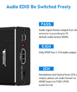 Tendak 4K x 2K HDMI to HDMI and Optical TOSLINK SPDIF + 3.5mm Stereo Audio Extractor Converter HDMI Audio Splitter Adapter(HDMI Input, HDMI + Digital/Analog Audio Output),AV-096-BK 29 61weUgiimML