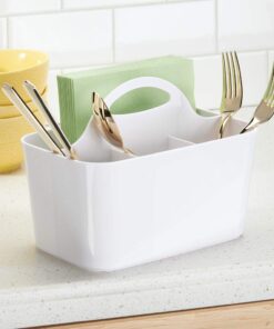 Alternative view of mDesign Plastic Cutlery Storage Organizer Caddy Bin Tote with Handle - Kitchen Cabinet Divided Pantry Basket for Forks, Knives, Spoons, Napkins, Indoor/Outdoor Use, Lumiere Collection, White Pack of 1