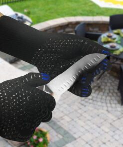 YUXIER Oven Gloves BBQ Grill Gloves 1472°F Extreme Heat Resistant Oven Mitts for Cooking, Grilling, Kitchen, Smoker Baking, Barbecue, Fireplace, Welding, Cutting (13.8inch, Black Gloves) 18 61wjW1ujEyL